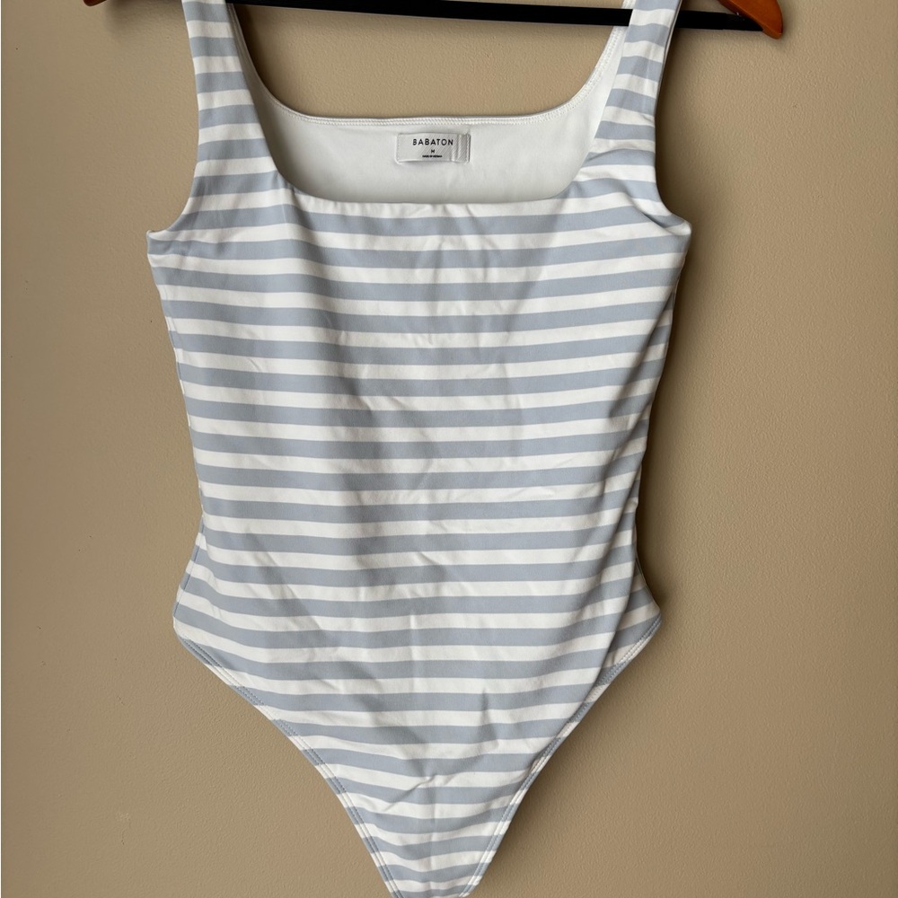 Babaton Bodysuit Blue and White Striped Women’s Top - Medium